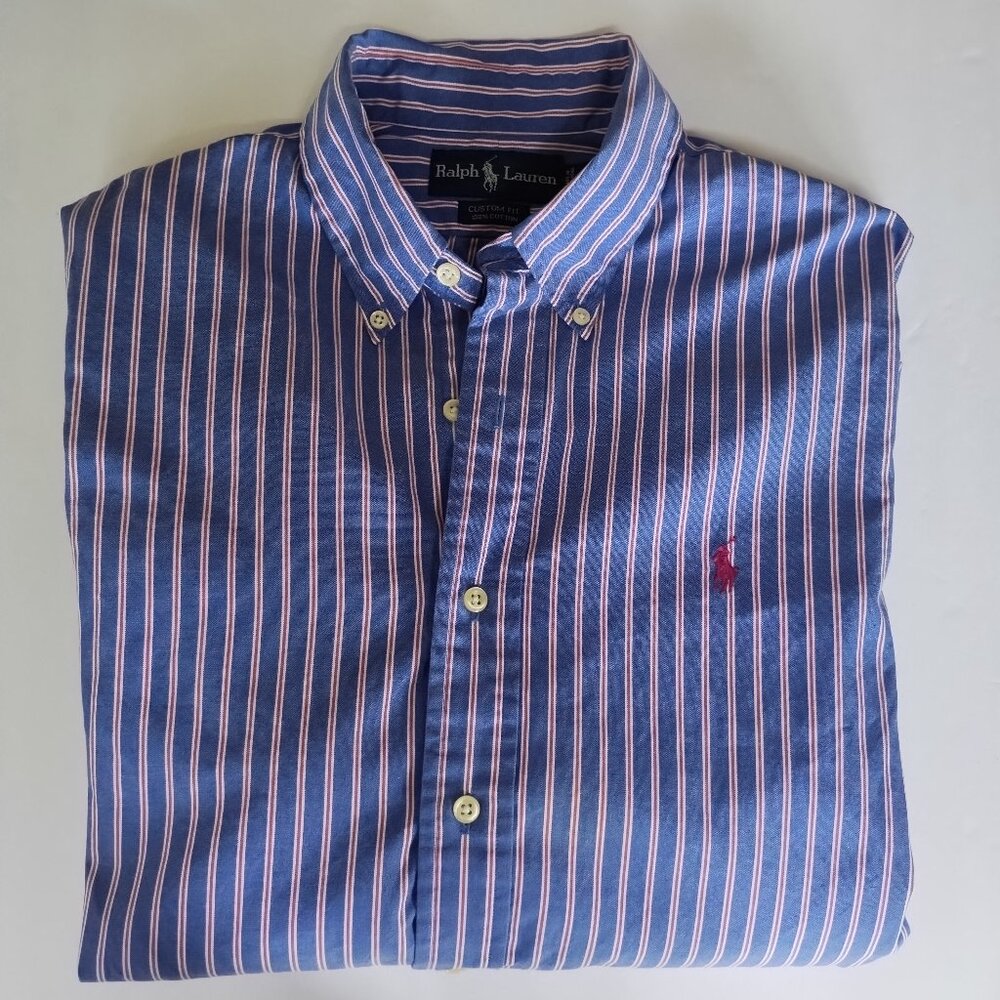 Ralph Lauren RN 41381 Mens Blue Button Down Dress Shirt Size L - Picture 3 of 7